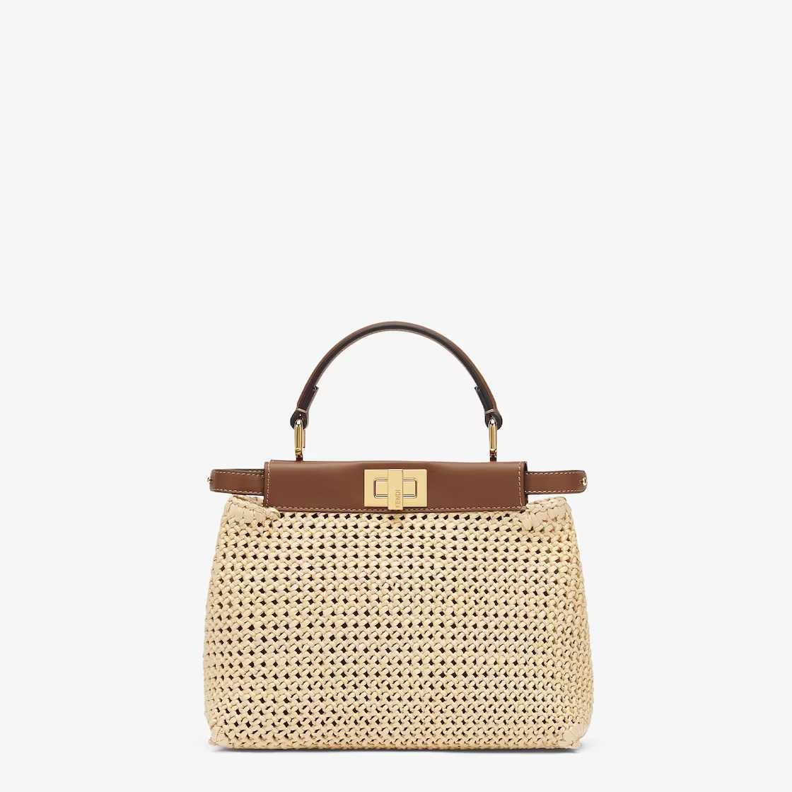 Fendi Peekaboo Mini Brown leather and macramé bag - Image 1